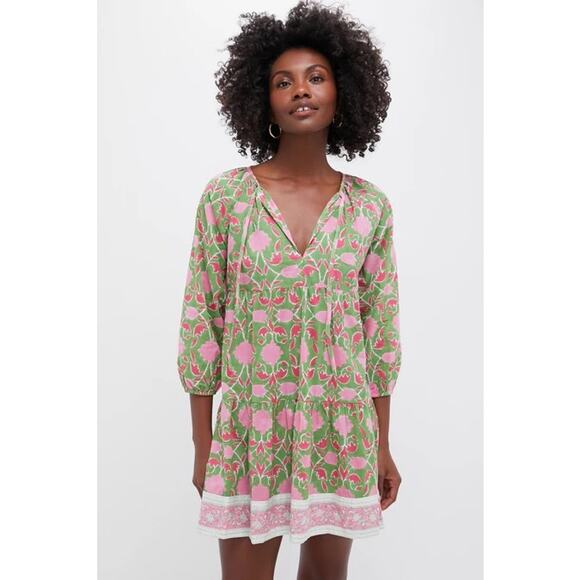 SZ BLOCKPRINTS Exclusive Celery Lisbon Print Priya Dress S - NWT - Picture 1 of 5